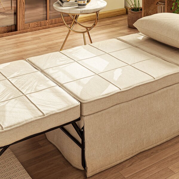 HOMCOM Poltrona letto convertibile chaise longue e pouf 4 in 1 con schienale inclinabile in 5 posizioni crema