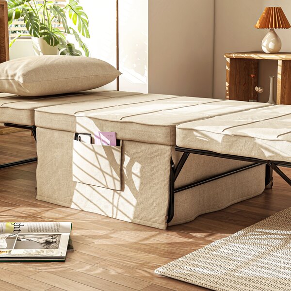 HOMCOM Poltrona letto convertibile chaise longue e pouf 4 in 1 con schienale inclinabile in 5 posizioni crema