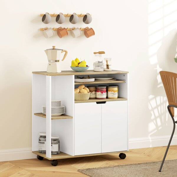 HOMCOM Carrello da Cucina con Spazio di Stoccaggio, Mobile, Ripiani Regolabili, per Cucina, Soggiorno, Sala da Pranzo, Bianco