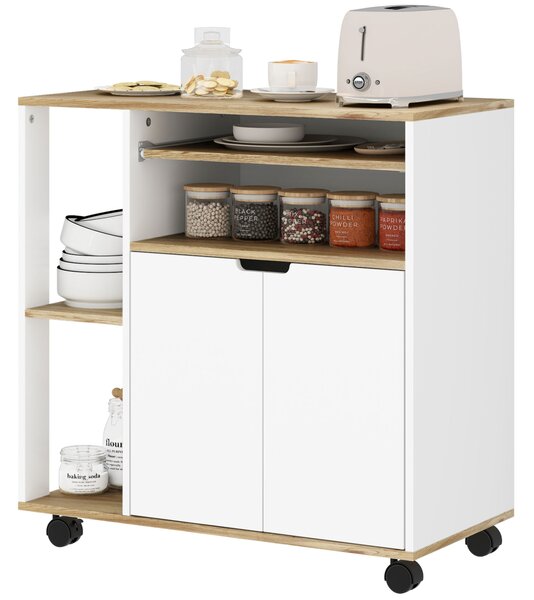 HOMCOM Carrello da Cucina con Spazio di Stoccaggio, Mobile, Ripiani Regolabili, per Cucina, Soggiorno, Sala da Pranzo, Bianco