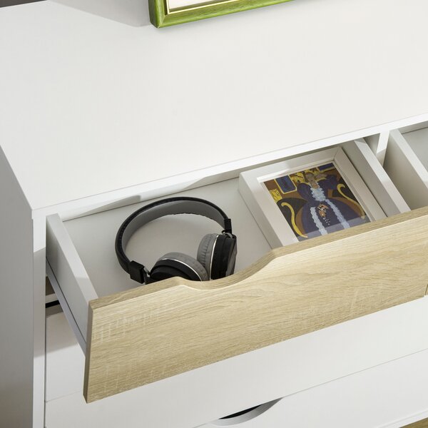HOMCOM Cassettiera 5 cassetti Design scandinavo Mobiletto per Riporre Camera Pannelli di Particelle 99 x 39 x 101 cm Bianco Effetto rovere Chiaro
