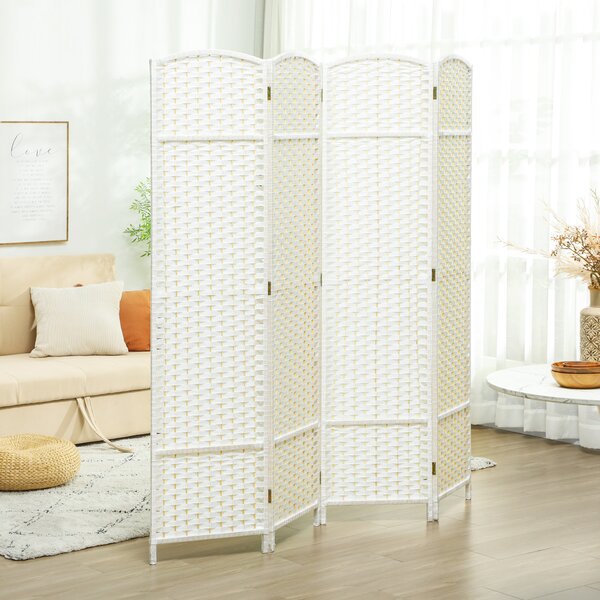 HOMCOM Paravento interno in legno 4 pannelli 160 x 170 cm separatore d'ambiente pieghevole per soggiorno, camera da letto, bianco