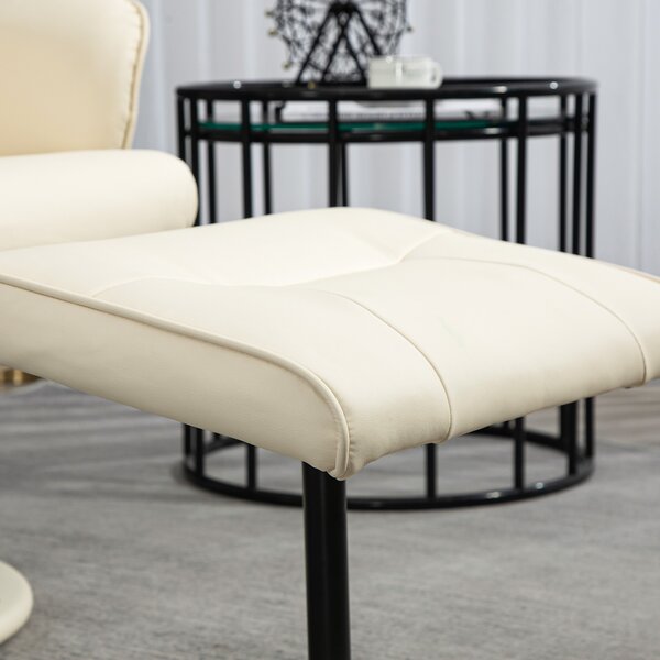 HOMCOM Poltrona massaggiante con poggiapiedi, Sedia ergonomica con 10 punti vibrazione, Ecopelle, 76 x 81 x 105 cm, Bianco crema