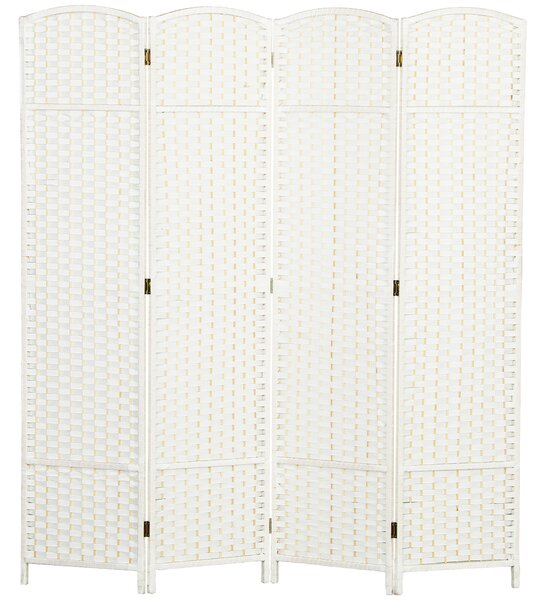 HOMCOM Paravento interno in legno 4 pannelli 160 x 170 cm separatore d'ambiente pieghevole per soggiorno, camera da letto, bianco