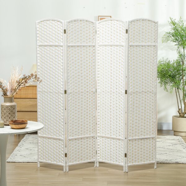 HOMCOM Paravento interno in legno 4 pannelli 160 x 170 cm separatore d'ambiente pieghevole per soggiorno, camera da letto, bianco