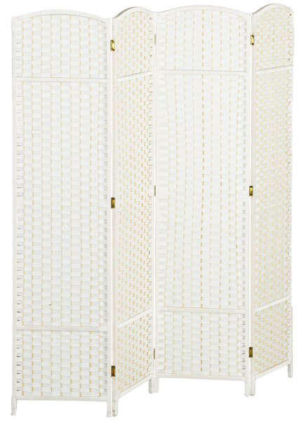 HOMCOM Paravento interno in legno 4 pannelli 160 x 170 cm separatore d'ambiente pieghevole per soggiorno, camera da letto, bianco