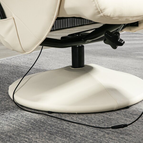 HOMCOM Poltrona massaggiante con poggiapiedi, Sedia ergonomica con 10 punti vibrazione, Ecopelle, 76 x 81 x 105 cm, Bianco crema