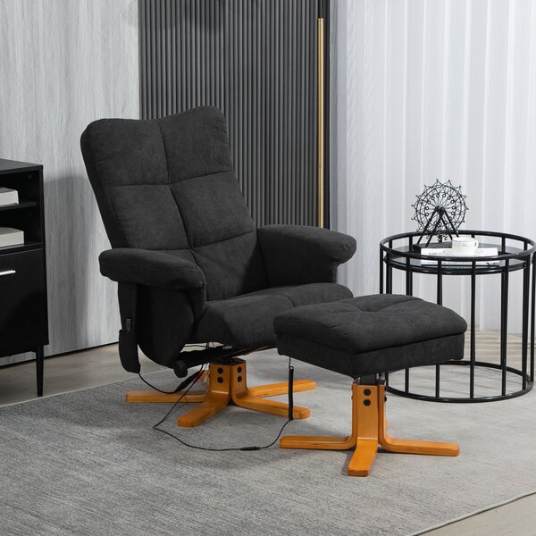 HOMCOM Poltrona Massaggiante con Funzione Sdraiata e Poggiapiedi, Inclinazione a 145°, Poliestere, 80 x 86 x 99 cm, Nero