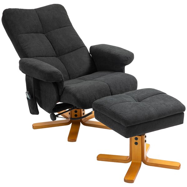 HOMCOM Poltrona Massaggiante con Funzione Sdraiata e Poggiapiedi, Inclinazione a 145°, Poliestere, 80 x 86 x 99 cm, Nero