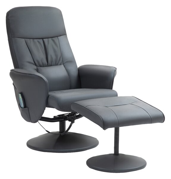 HOMCOM Poltrona massaggiante con poggiapiedi, Sedia ergonomica con 10 punti vibromassaggio, Ecopelle, 76 x 81 x 105 cm, Grigio scuro
