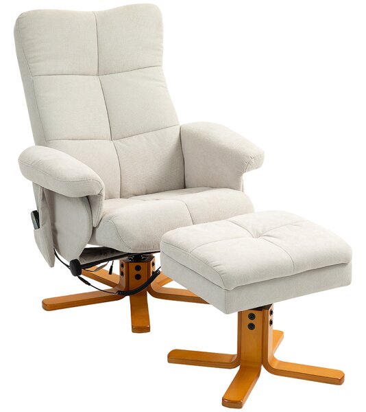 HOMCOM Poltrona massaggiante con poggiapiedi reclinabile a 145°, in poliestere, 80 x 86 x 99 cm, Avorio