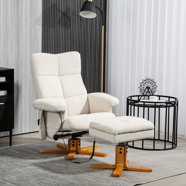 HOMCOM Poltrona massaggiante con poggiapiedi reclinabile a 145°, in poliestere, 80 x 86 x 99 cm, Avorio