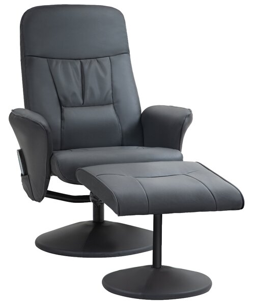 HOMCOM Poltrona massaggiante con poggiapiedi, Sedia ergonomica con 10 punti vibromassaggio, Ecopelle, 76 x 81 x 105 cm, Grigio scuro