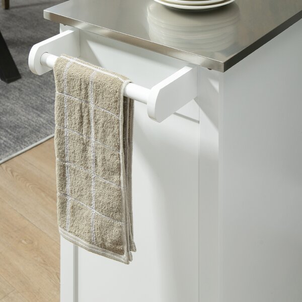 HOMCOM Carrello da servizio per cucina con ruote multi-stoccaggio, 1 cassetto, armadio doppia porta con ripiano, porta strofinacci, MDF bianco e acciaio inox