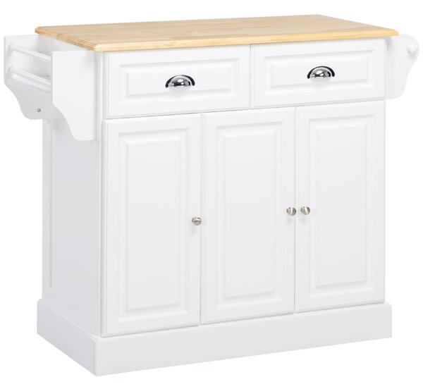 HOMCOM Carrello da Cucina su Ruote Isola da Cucina con 2 Cassetti Porta Spezie e Porta asciugamani 110x45x91 cm Bianco