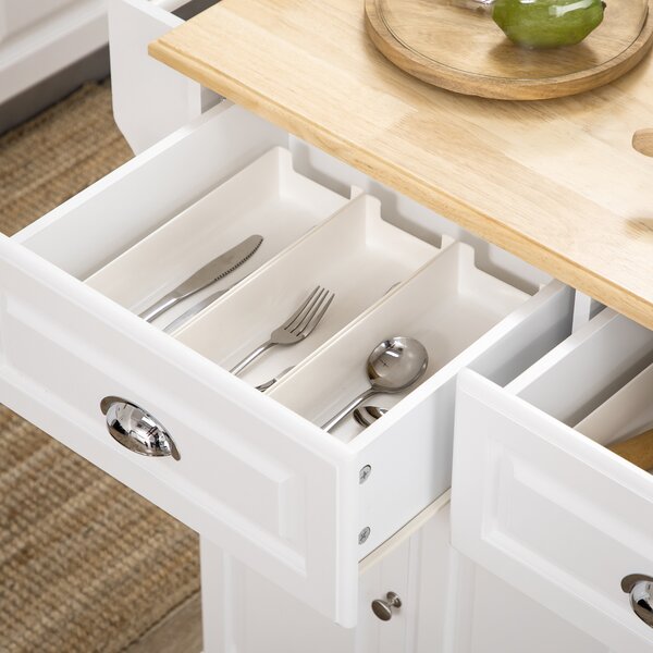 HOMCOM Carrello da Cucina su Ruote Isola da Cucina con 2 Cassetti Porta Spezie e Porta asciugamani 110x45x91 cm Bianco
