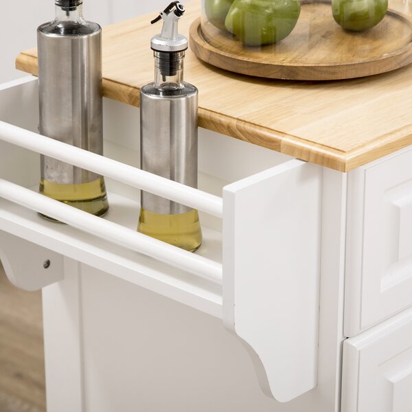 HOMCOM Carrello da Cucina su Ruote Isola da Cucina con 2 Cassetti Porta Spezie e Porta asciugamani 110x45x91 cm Bianco