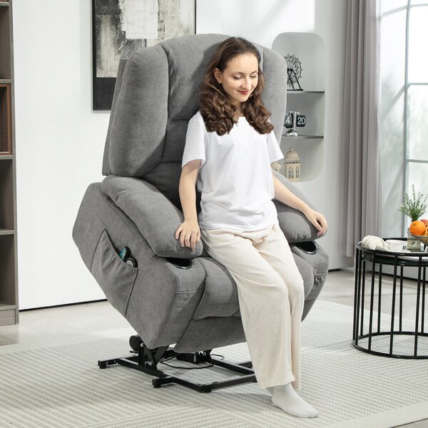 HOMCOM Poltrona sollevabile relax elettrica, funzione massaggio e calore, inclinazione regolabile, poggia piedi, telecomandi, grigio
