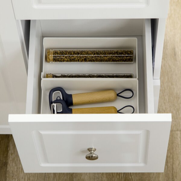 HOMCOM Isola da cucina con piano di lavoro ribaltabile 3 cassetti 1 armadio portasciugamani e porta-spezie 111,5 x 75 x 89 cm bianco