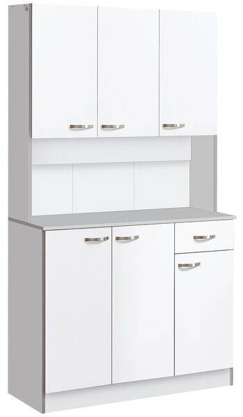 HOMCOM Credenza Cucina Moderna in Legno, Mobile Cucina con Cassetto, Bianco, 101x39x180cm| Aosom Italy