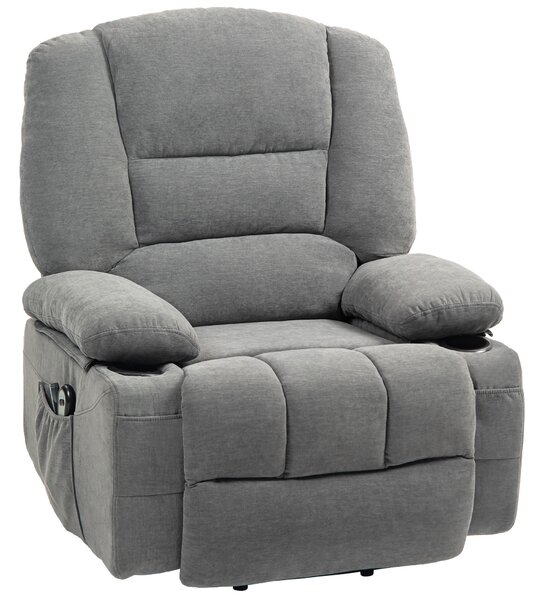 HOMCOM Poltrona sollevabile relax elettrica, funzione massaggio e calore, inclinazione regolabile, poggia piedi, telecomandi, grigio