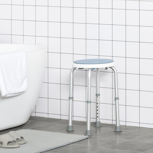 HOMCOM Sgabello da doccia sedile da doccia antiscivolo sgabello da bagno altezza regolabile girevole a 360° in alluminio