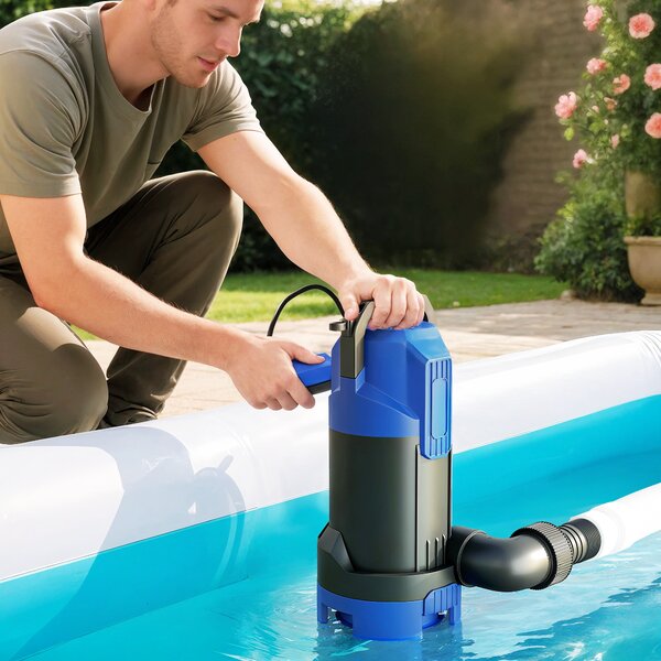 Outsunny Pompa d'Evacuazione Acque Cariche/Pulite Portata 20000L/H 750W profondità max. 7m interruttore a galleggiante 17x16x36cm nero | Aosom Italy