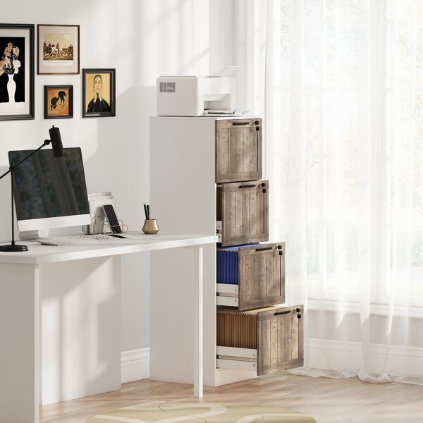 HOMCOM Armadio per Ufficio a 4 Cassetti con 2 Serrature e Barra Portadocumenti A4, in Legno, 39,4x40x129 cm, Bianco e Legno | Aosom Italy