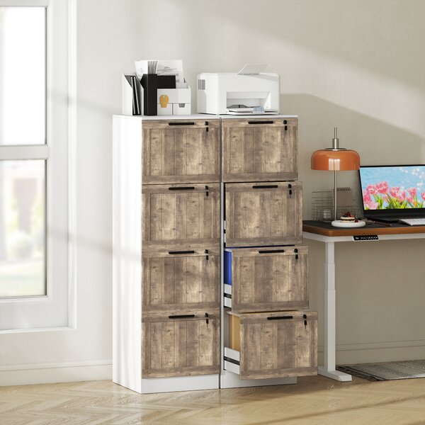 HOMCOM Armadio per Ufficio a 4 Cassetti con 2 Serrature e Barra Portadocumenti A4, in Legno, 39,4x40x129 cm, Bianco e Legno | Aosom Italy
