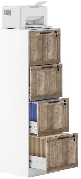 HOMCOM Armadio per Ufficio a 4 Cassetti con 2 Serrature e Barra Portadocumenti A4, in Legno, 39,4x40x129 cm, Bianco e Legno | Aosom Italy