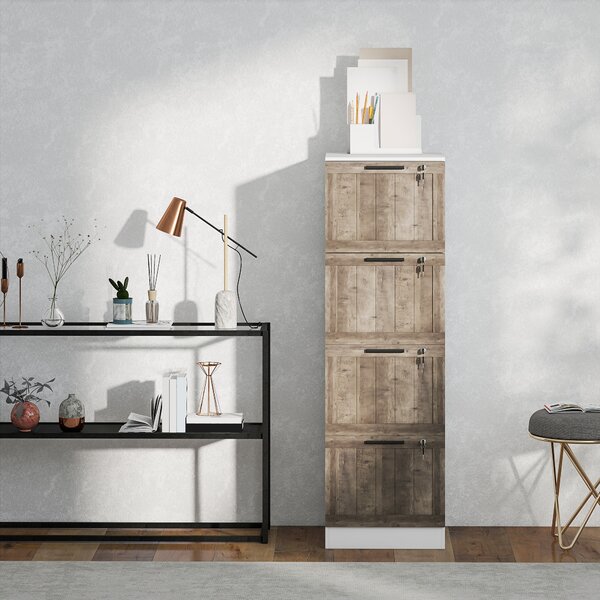 HOMCOM Armadio per Ufficio a 4 Cassetti con 2 Serrature e Barra Portadocumenti A4, in Legno, 39,4x40x129 cm, Bianco e Legno | Aosom Italy
