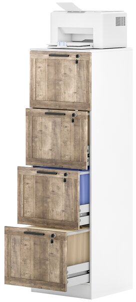 HOMCOM Armadio per Ufficio a 4 Cassetti con 2 Serrature e Barra Portadocumenti A4, in Legno, 39,4x40x129 cm, Bianco e Legno | Aosom Italy