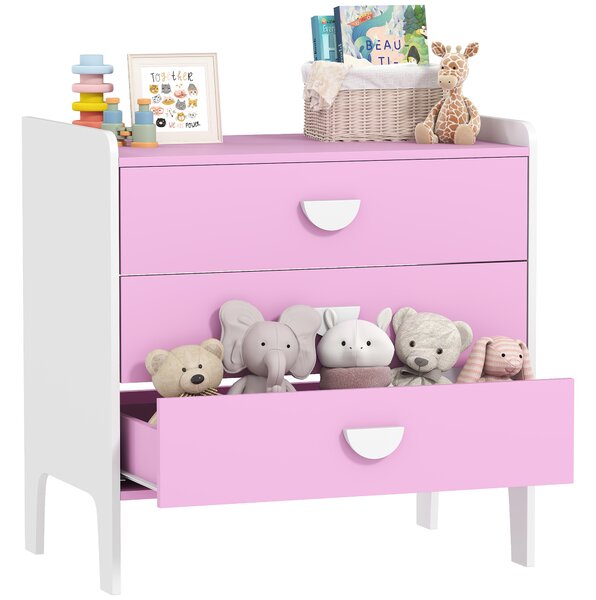 AIYAPLAY Cassettiera per bambini, cassettiera 3 cassetti per camera per bambini, nursery, sala giochi, 60 x 40 x 60 cm, rosa | Aosom Italy