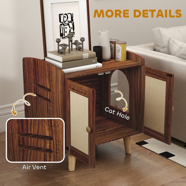 PawHut Mobile Lettiera per Gatti con Porte e Tappetini in Sisal, 55x43x59,6 cm, Marrone | Aosom Italy