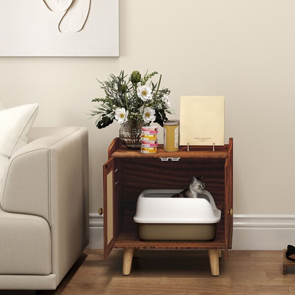 PawHut Mobile Lettiera per Gatti con Porte e Tappetini in Sisal, 55x43x59,6 cm, Marrone | Aosom Italy