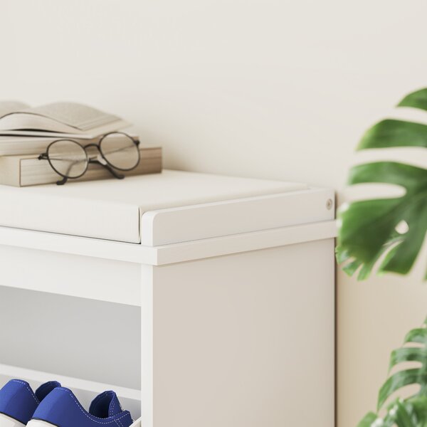 HOMCOM Panca Scarpiera con Seduta Imbottita da Ingresso, Design a Ribalta, in Rattan, 180x26x47,5 cm, Bianco | Aosom Italy