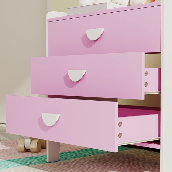AIYAPLAY Cassettiera per bambini, cassettiera 3 cassetti per camera per bambini, nursery, sala giochi, 60 x 40 x 60 cm, rosa | Aosom Italy