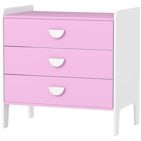 AIYAPLAY Cassettiera per bambini, cassettiera 3 cassetti per camera per bambini, nursery, sala giochi, 60 x 40 x 60 cm, rosa | Aosom Italy