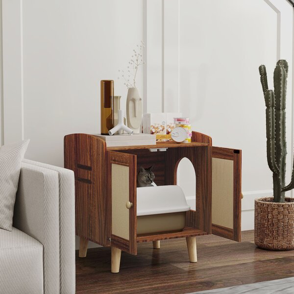 PawHut Mobile Lettiera per Gatti con Porte e Tappetini in Sisal, 55x43x59,6 cm, Marrone | Aosom Italy