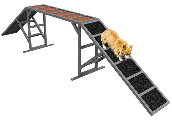 PawHut Rampa d'agilità per cane, attrezzatura di agilità per cani, barre di sicurezza superficie antiscivolo 325x55x69cm grigio | Aosom Italy