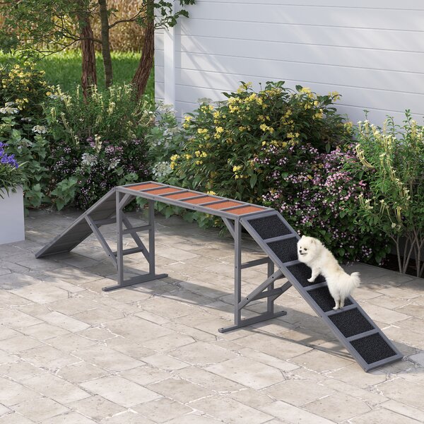 PawHut Rampa d'agilità per cane, attrezzatura di agilità per cani, barre di sicurezza superficie antiscivolo 325x55x69cm grigio | Aosom Italy