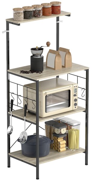 HOMCOM Scaffale Cucina a 4 Livelli con Pannelli a Rete e 8 Ganci Stile Industriale, 60x42x134.5 cm, Rovere | Aosom Italy