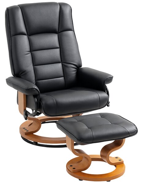 HOMCOM Poltrona relax reclinabile con poggiapiedi, girevole, struttura in legno, rivestimento sintetico nero | Aosom Italy