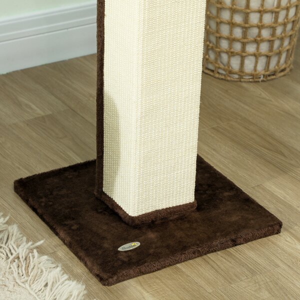 PawHut Grattatoio per gatti asta grattatoio gatto in sisal e peluche, pallina sospesa base stabile 41 x 41 x 81 cm marrone e crema | Aosom Italy