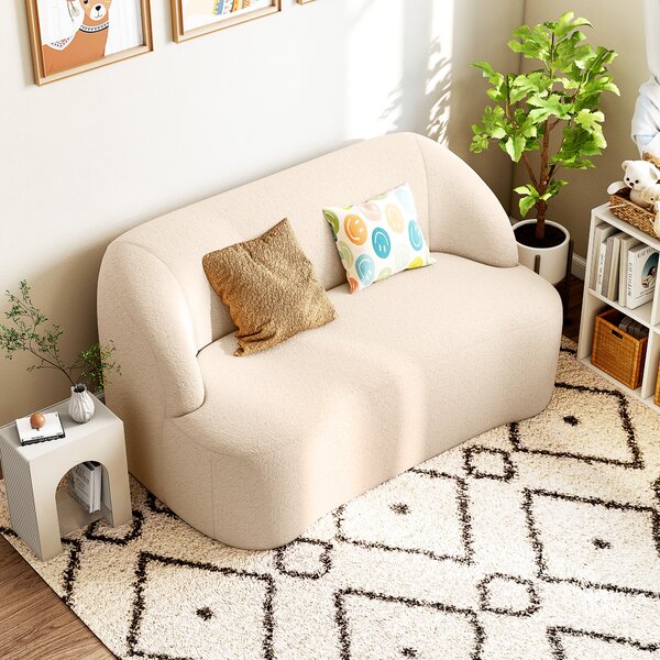 HOMCOM Divano 2 posti divano in tessuto di bouclé 142 cm con schienale e seduta curvi, nessun montaggio richiesto, beige | Aosom Italy