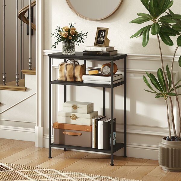 Consolle da Ingresso 55x30x81 cm a 3 Ripiani in Metallo e Legno Nero