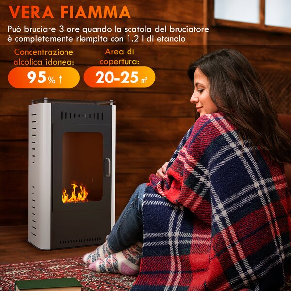 HOMCOM Camino a Bioetanolo da Terra 1.2L con Mensola Superiore, in Acciaio, 50x27x82 cm, Bianco e Nero | Aosom Italy