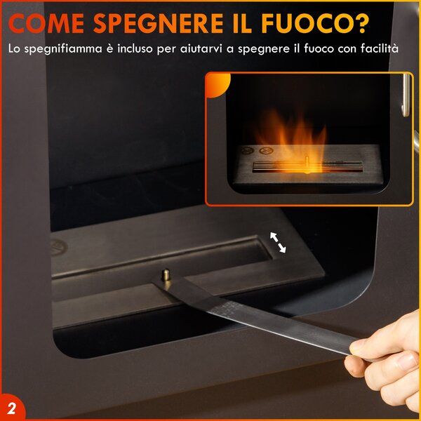 HOMCOM Camino a Bioetanolo da Terra 1.2L con Mensola Superiore, in Acciaio, 50x27x82 cm, Bianco e Nero | Aosom Italy