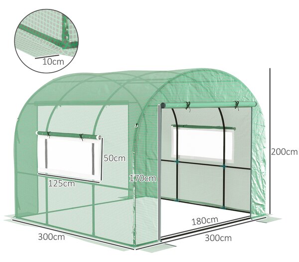 Outsunny Serra a Tunnel per Orto 3x3x2 m in Acciaio e PE Anti UV con Porte Avvolgibili e Finestre, Verde | Aosom Italy