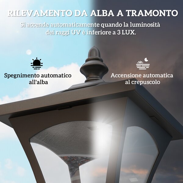 Outsunny Lampada da Giardino Lampada da Terra Lampione LED da Esterno Energia Solare Impermeabile IP44 15×15×120cm Nero|Aosom